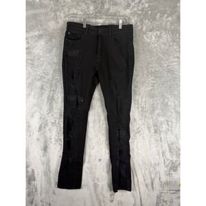 Forever 21 Mens Black Slim Fit Distressed Ripped Jeans Size 33x28